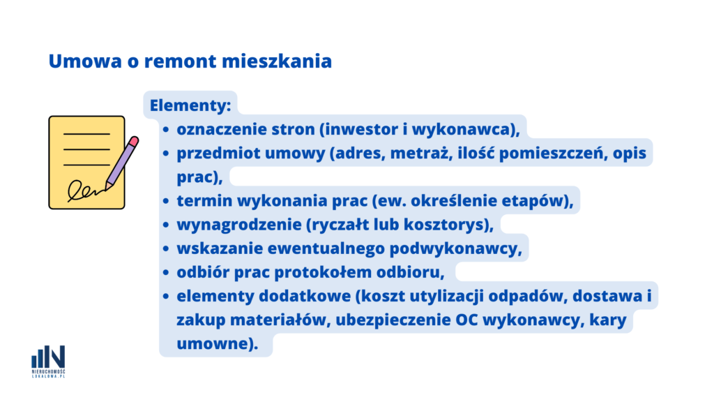 Remont mieszkania część 2 Umowa o remont mieszkania