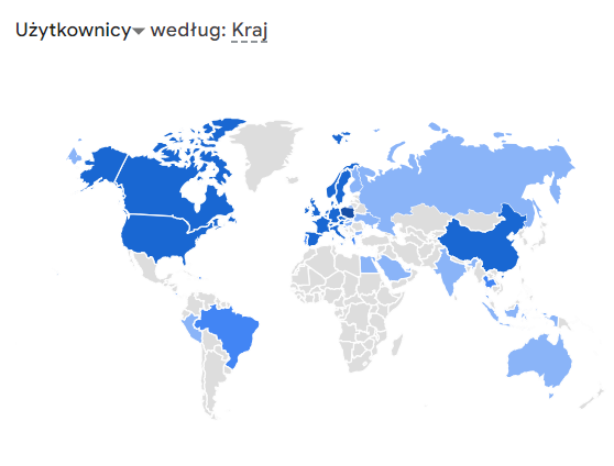 Mapa przedstawia kraje z których pochodzą czytelnicy bloga